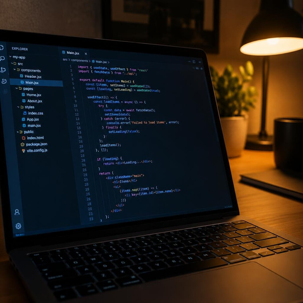Lines of web development code on a laptop screen