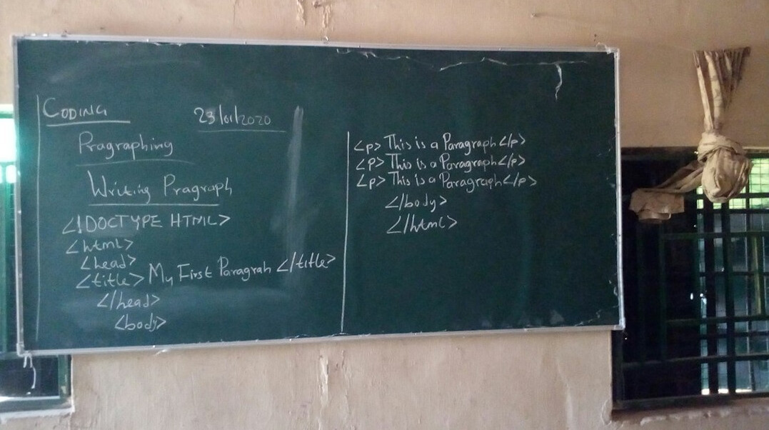 Whiteboard with a hand-drawn program flowchart